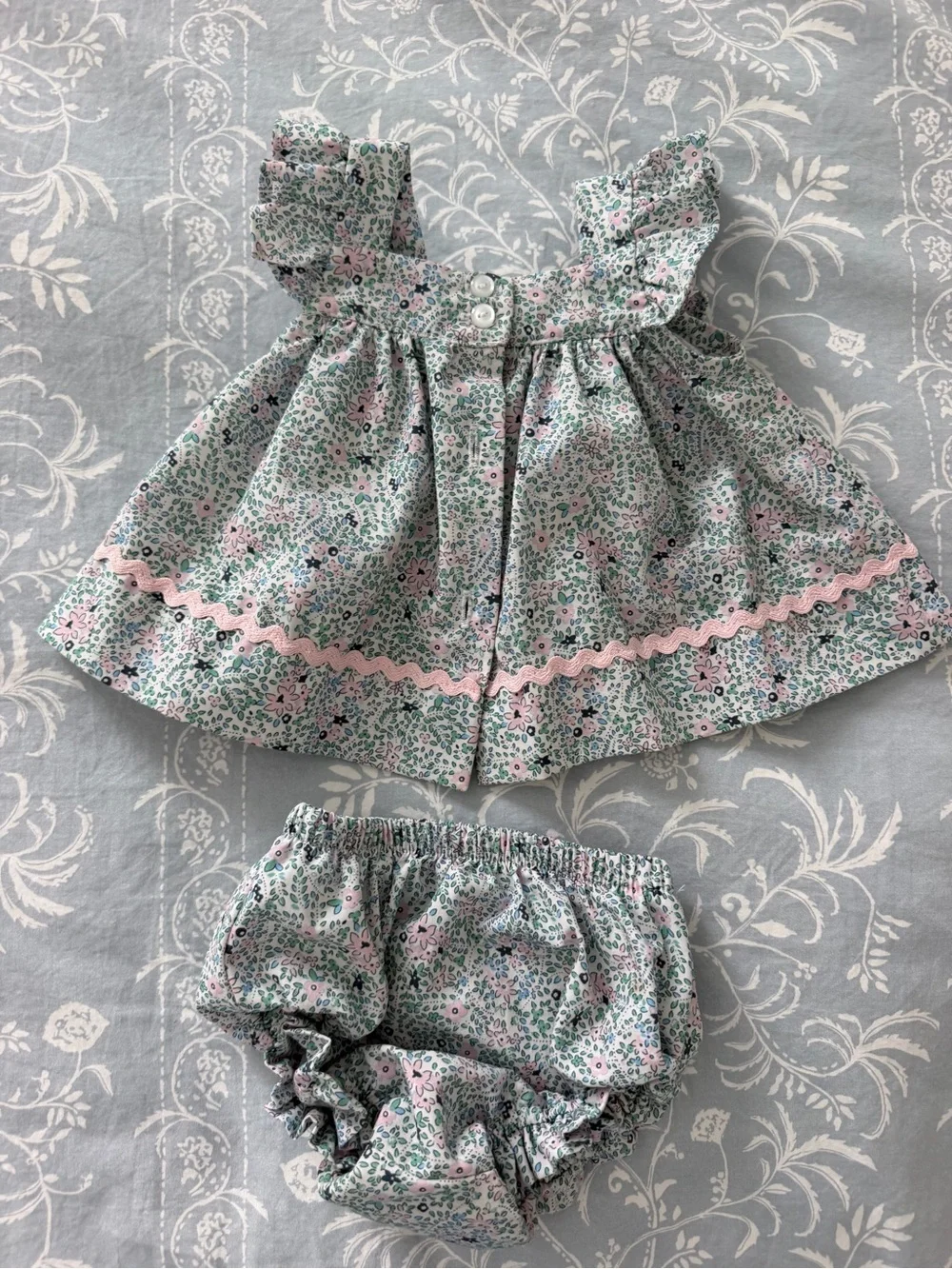 Bella Bliss Floral Ruffle Top & Bloomers in Pink and Green